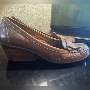 Clarks Brown Leather Wedge Loafers